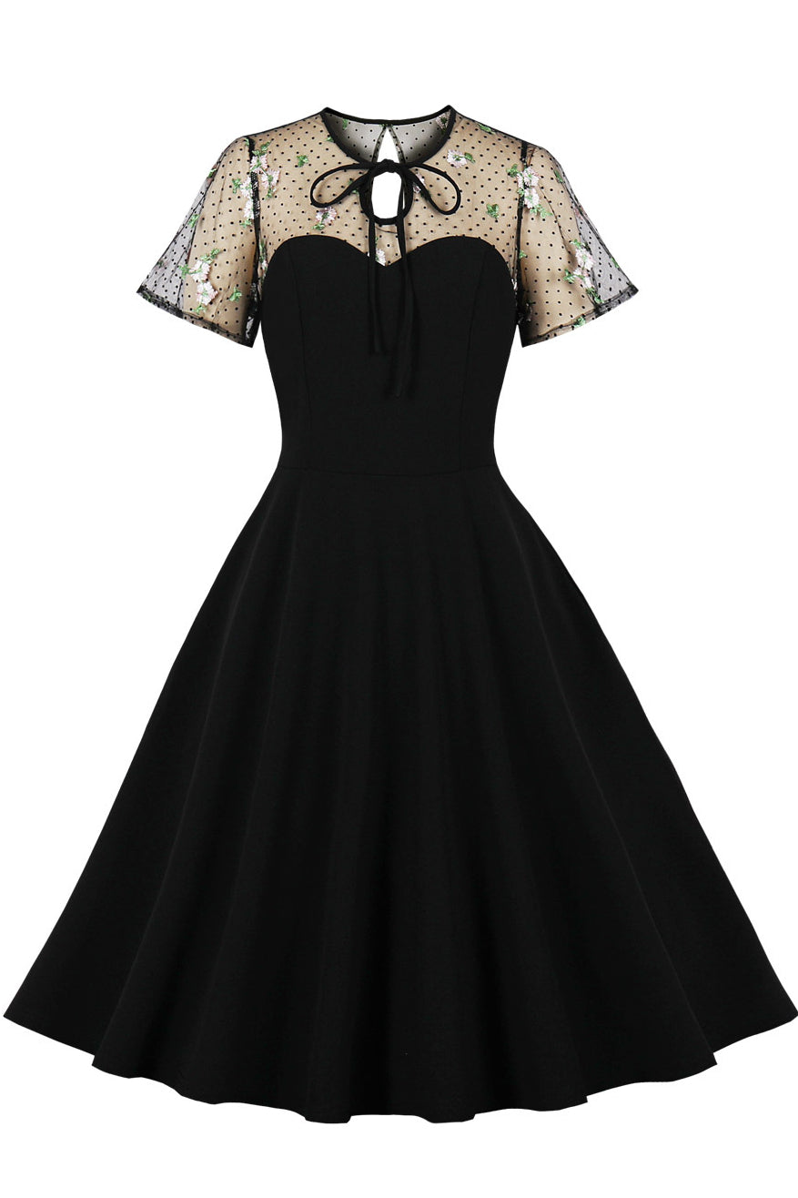 Black Dot Embroidery Vintage Dress