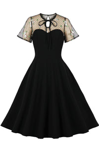 Black Dot Embroidery Vintage Dress