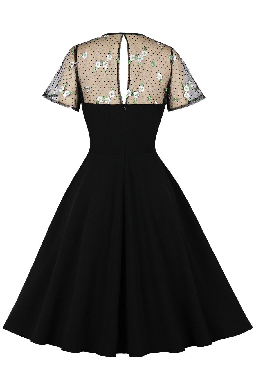 Black Dot Embroidery Vintage Dress