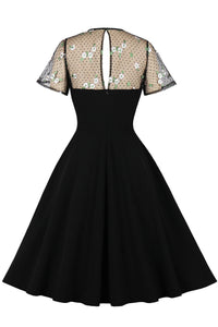 Black Dot Embroidery Vintage Dress
