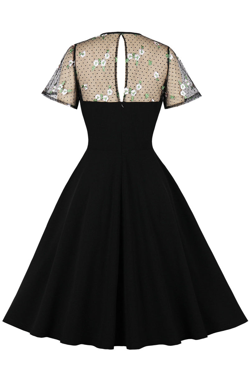 Black Dot Embroidery Vintage Dress