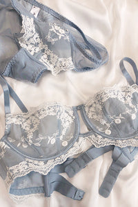 Blue Embroidery Lace Lingerie