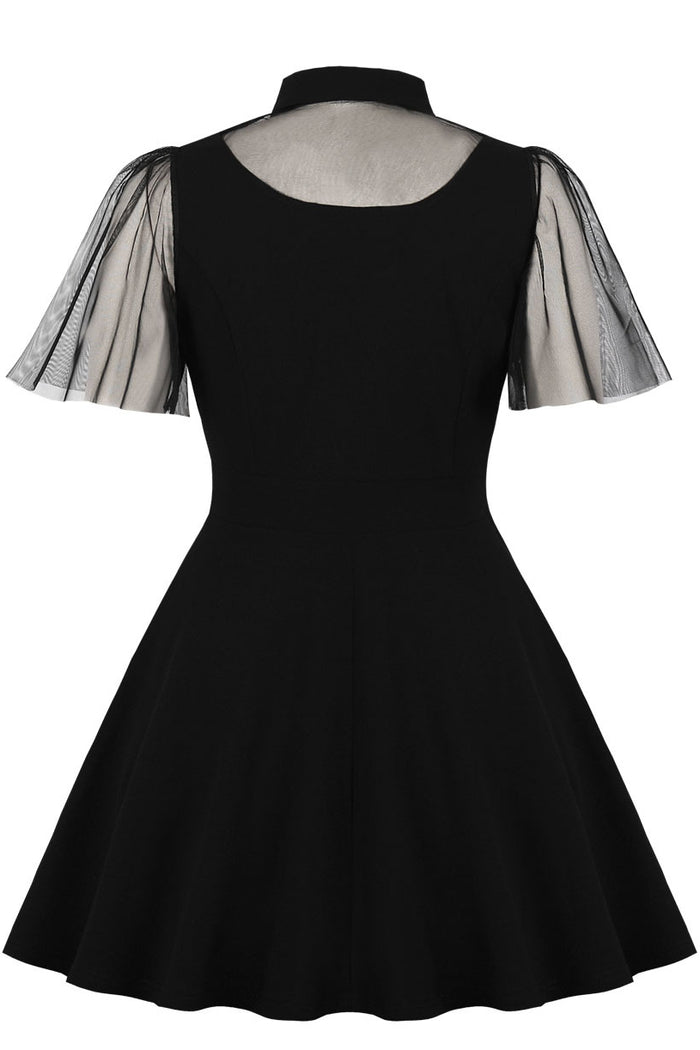 Black Flaunt Sleeves Short Collar A-line Vintage Dress