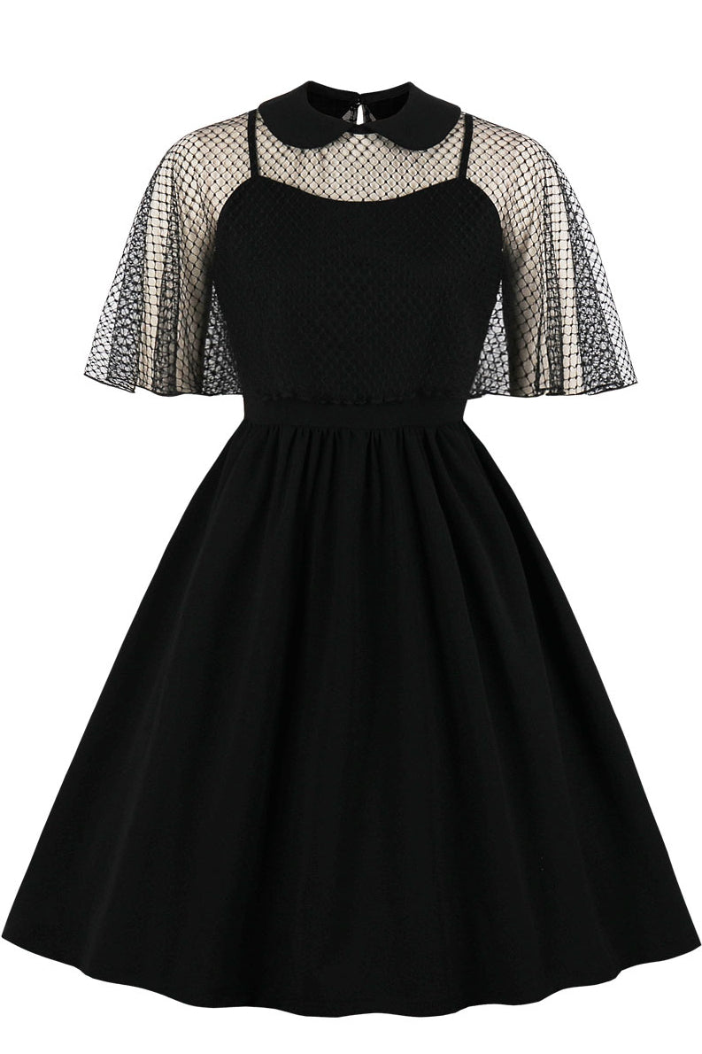 Black Cape Collar A-line Vintage Dress
