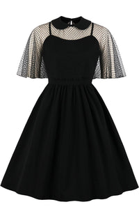 Black Cape Collar A-line Vintage Dress