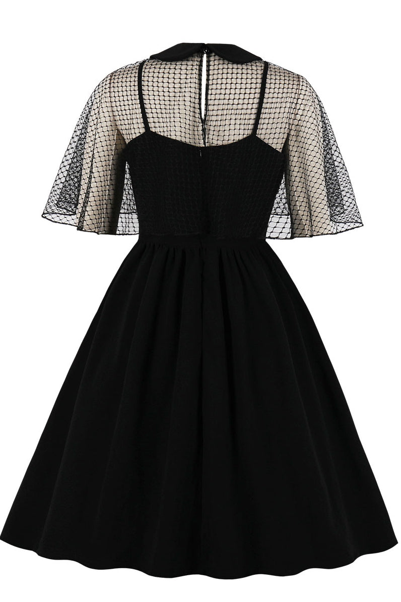 Black Cape Collar A-line Vintage Dress