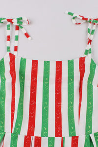Christmas Red and Green Stripes A-line Bow Tie Straps Vintage Dress