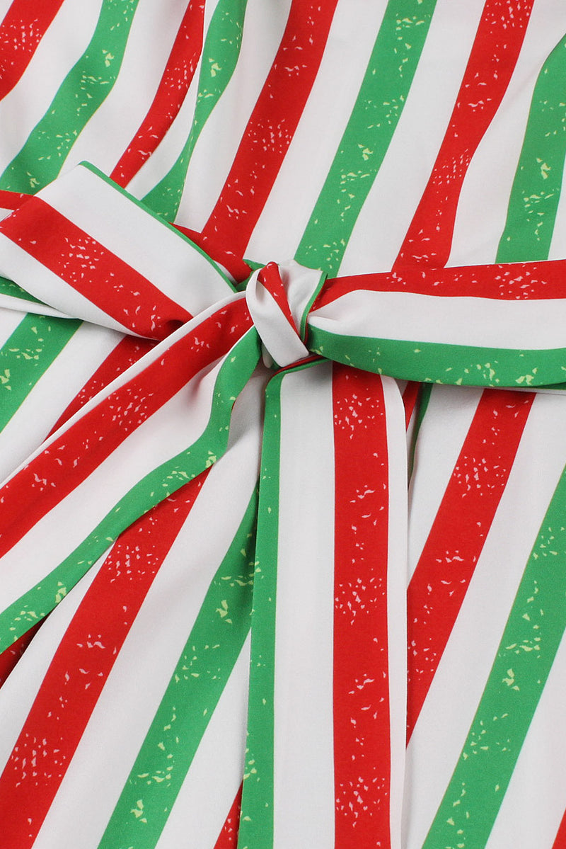 Christmas Red and Green Stripes A-line Bow Tie Straps Vintage Dress