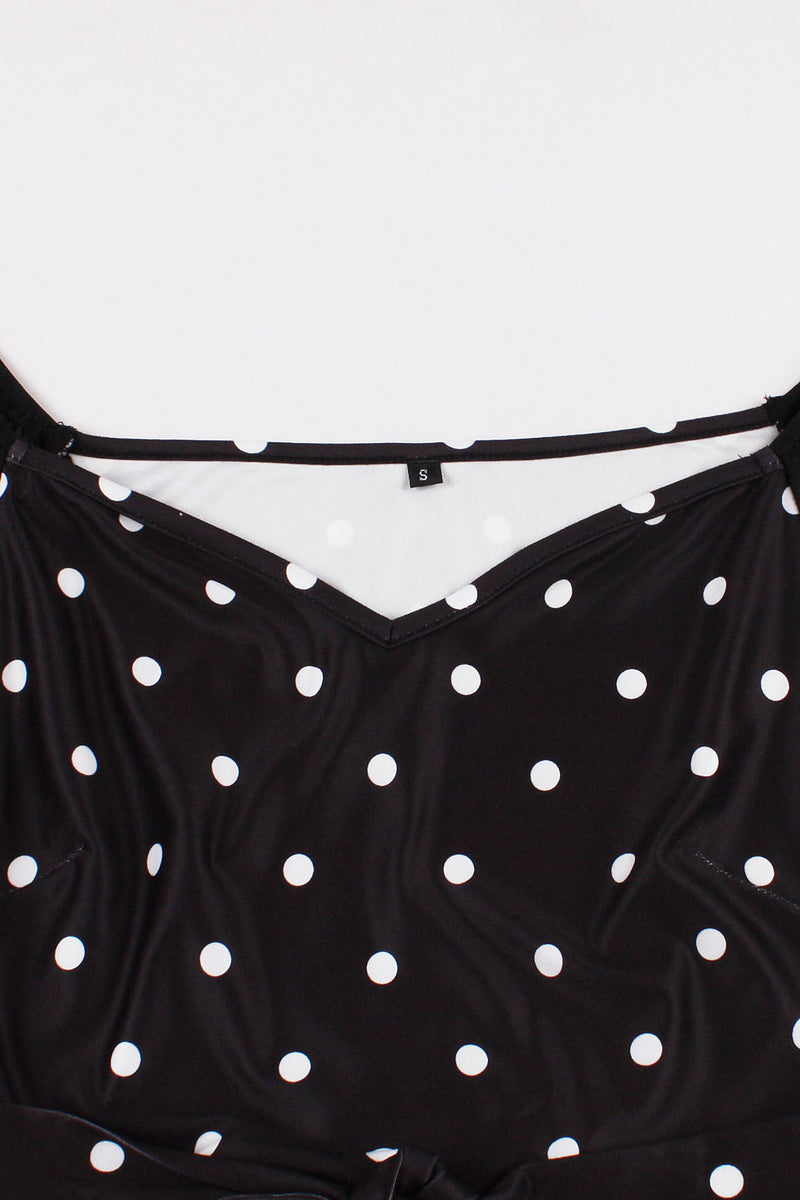 Pink Dot Black Top Bow Tie Sash A-line Vintage Dress