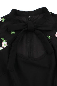 Black Sleeveless Bow Tie A-line Embroidery Vintage Dress