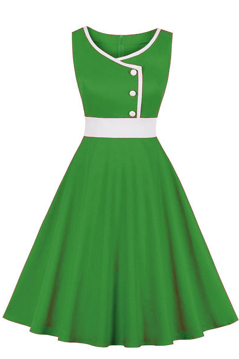 Elegant Green Sleeveless A-line Vinatge Dress