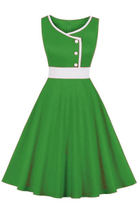Elegant Green Sleeveless A-line Vinatge Dress