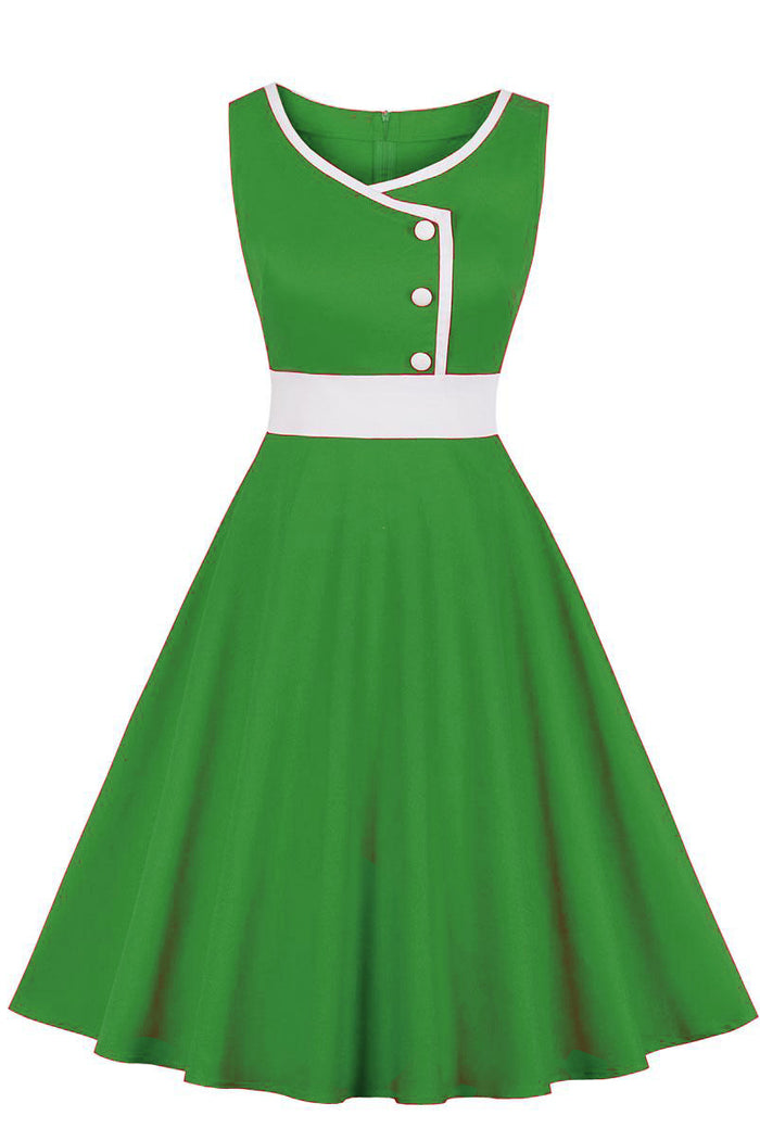 Elegant Green Sleeveless A-line Vinatge Dress