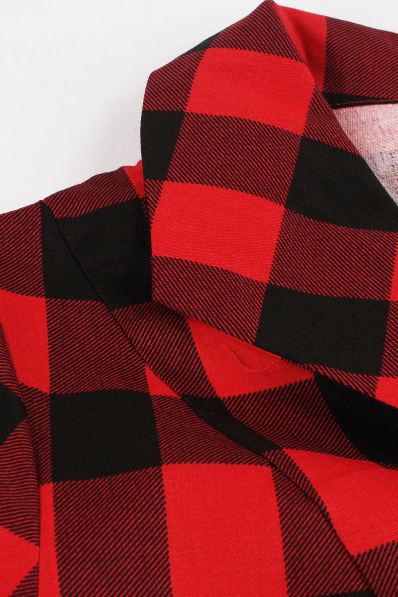 Red Lapel Plaid A-line Vintage Dress
