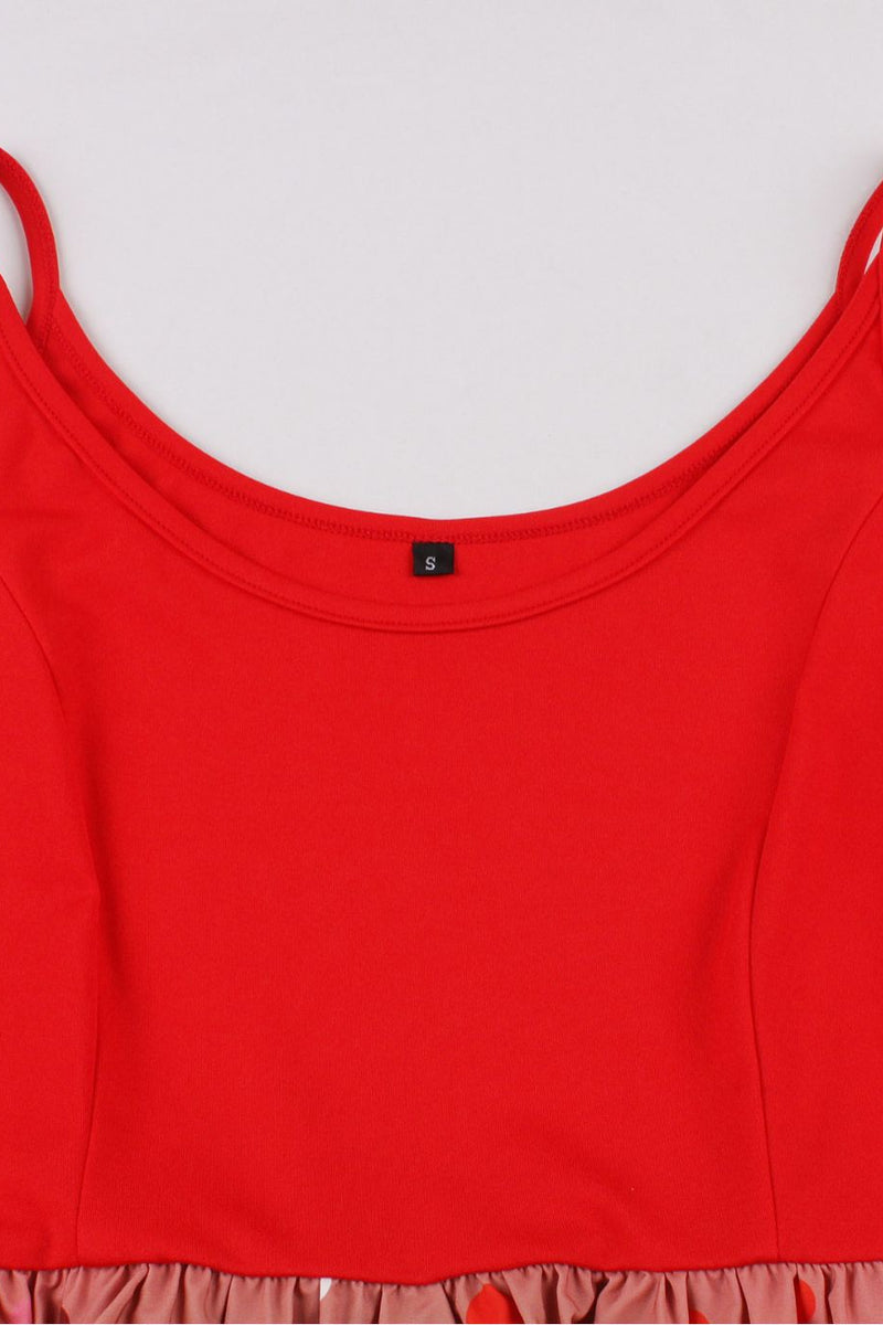 Red to Green Gradient A-line Dot Slip Vintage Dress