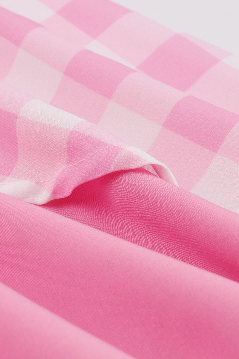 Pink Halter Plaid A-line Vintage Dress with Bow