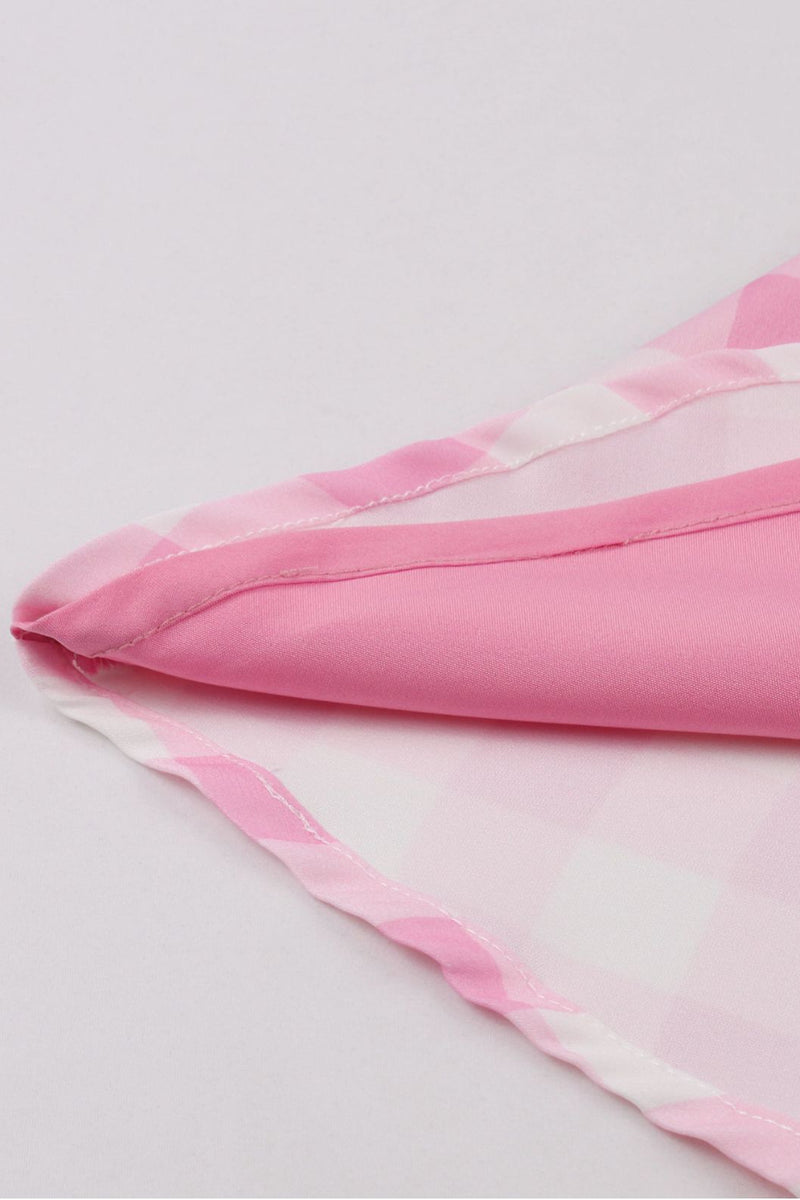 Pink Halter Plaid A-line Vintage Dress with Bow