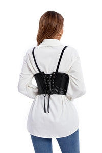 Black Leather Straps Lace-Up Bustier Corset Top