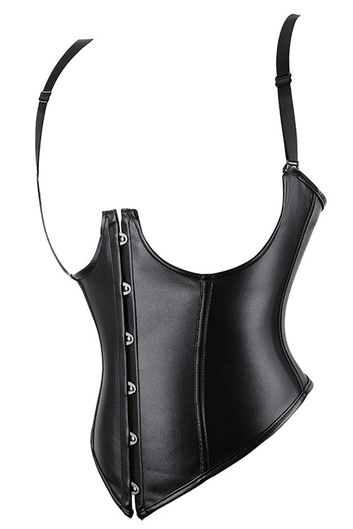 Black Leather Straps Lace-Up Bustier Corset Top