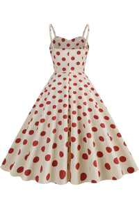 Herbene Apricot Straps Dress with Red Dot