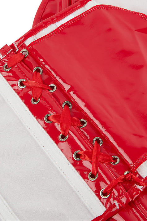 Red PVC Leather Strapless Lace-Up Bustier Corset Top