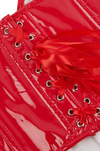 Red PVC Leather Strapless Lace-Up Bustier Corset Top