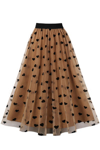 Brown Heart Prints A-line Skirt