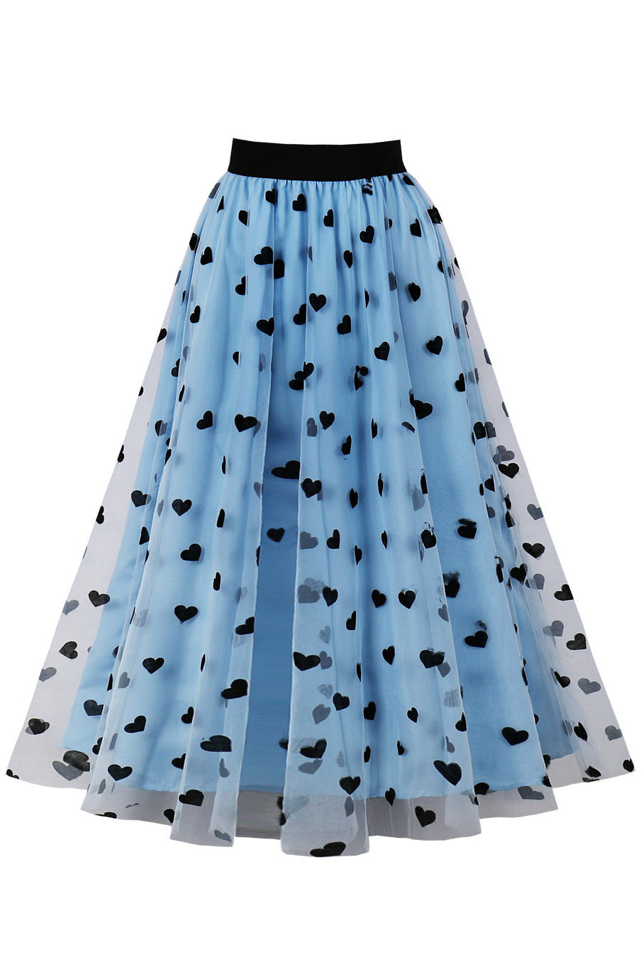 Sky Blue Heart Prints A-line Skirt