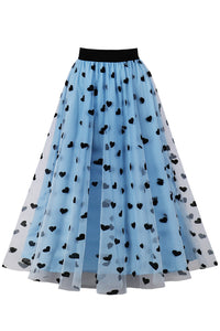 Sky Blue Heart Prints A-line Skirt