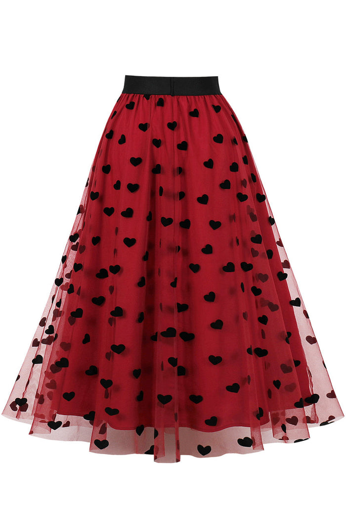 Red Heart Prints A-line Skirt