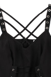 Black Lace-Up A-line Vintage Dress