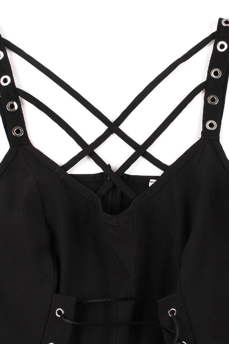 Black Lace-Up A-line Vintage Dress