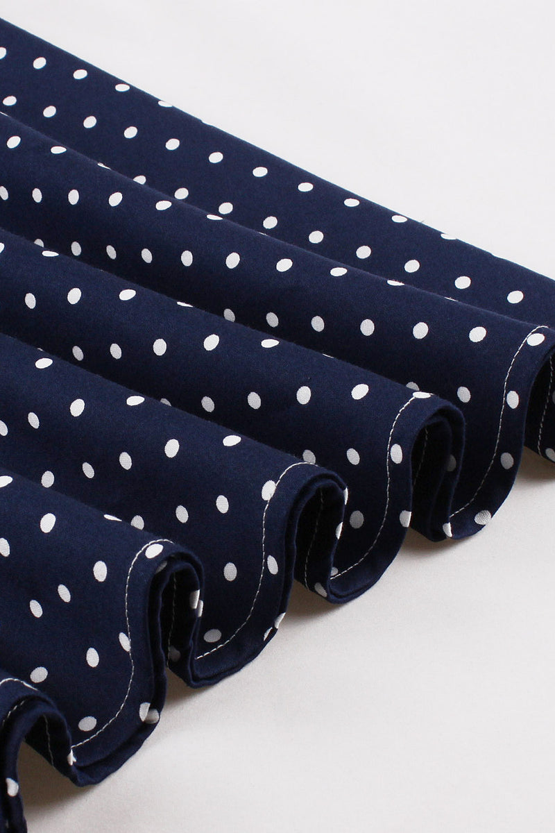 Navy Blue Dot A-line Vintage Dress with Bow