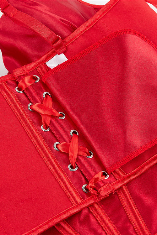 Red Lace-Up Straps Bustier Corset Top