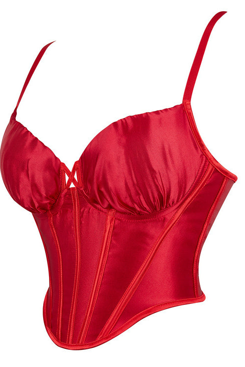 Red Lace-Up Straps Bustier Corset Top