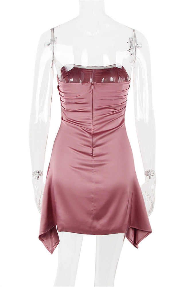 Strapless Aqua Irregular Hem Short Dress