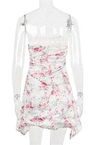 Strapless Aqua Irregular Hem Short Dress