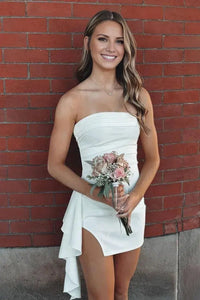 Strapless Light Blue Pleated Short Dress with Train