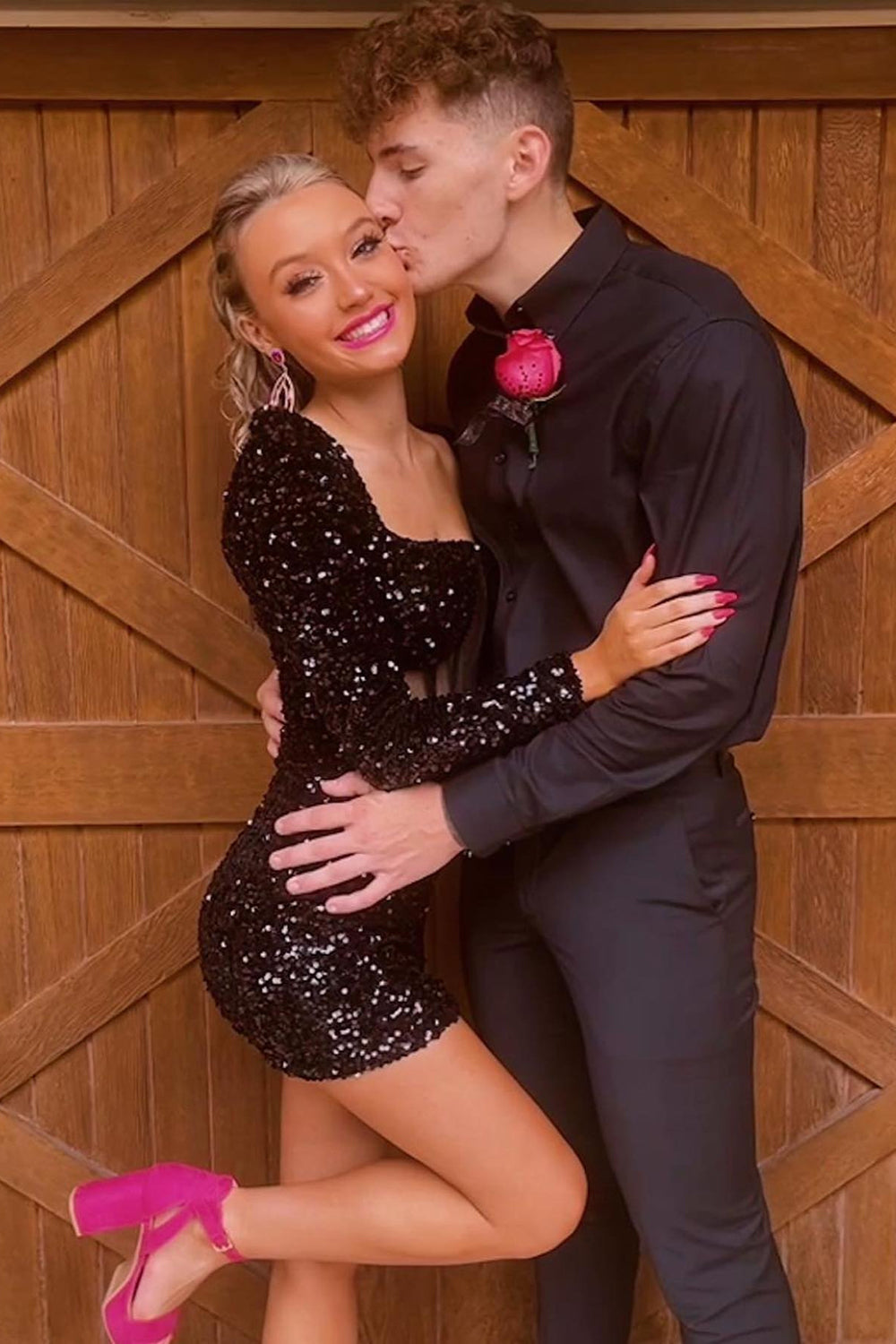 Iridescent White Sequins Long Sleeves Square Neck Homecoming Dress