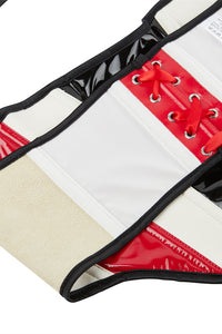 White and Black and Red Halter Lace-Up PU Leather Bustier Corset Top