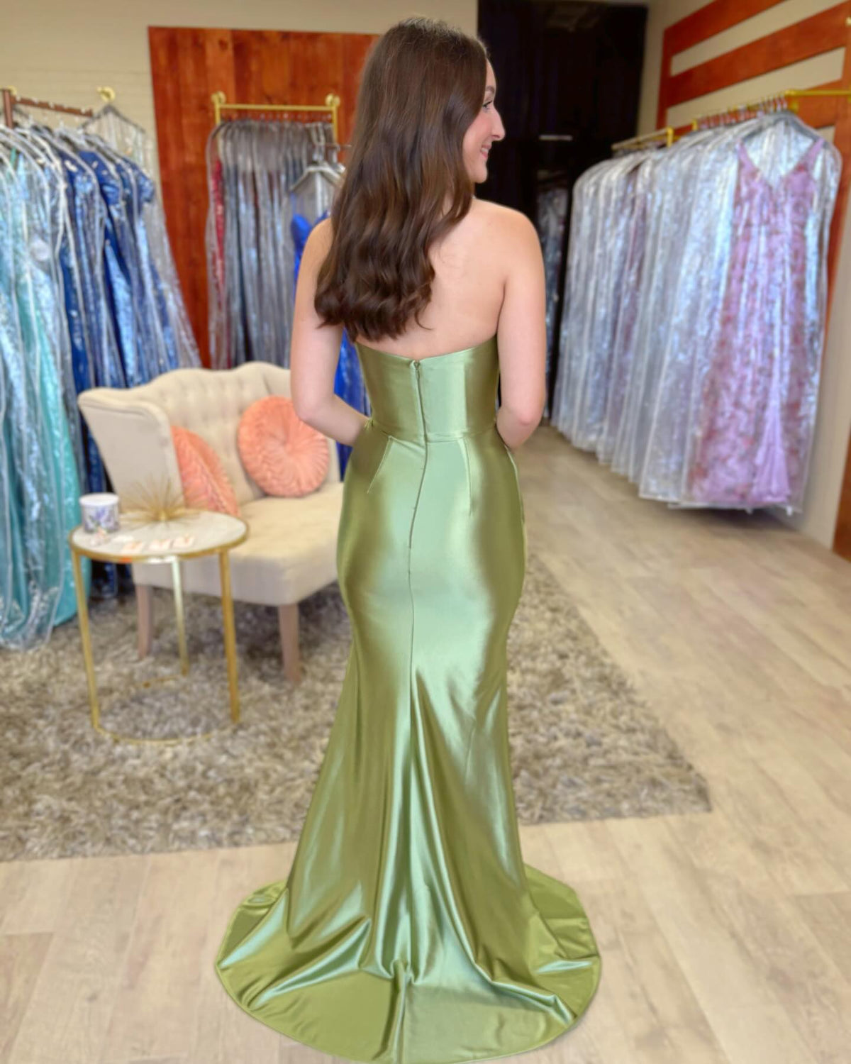 Strapless Ruched Mermaid Prom Dress with High Slit