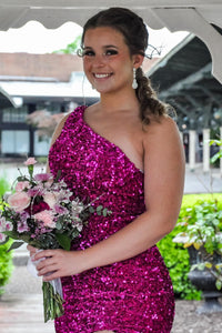 Ivory Mermaid One Shoulder Sequins Sweeping Long Prom Dress with Slit