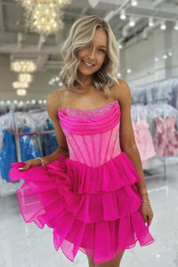 Beaded Yellow Corset A-line Short Ruffle Dress