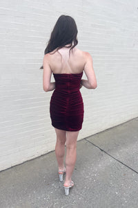 Burgundy Strapless Velvet Sheath Homecoming Dress