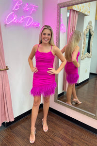 Light Blue Lace-Up Sheath Homecoming Dress with Feathers