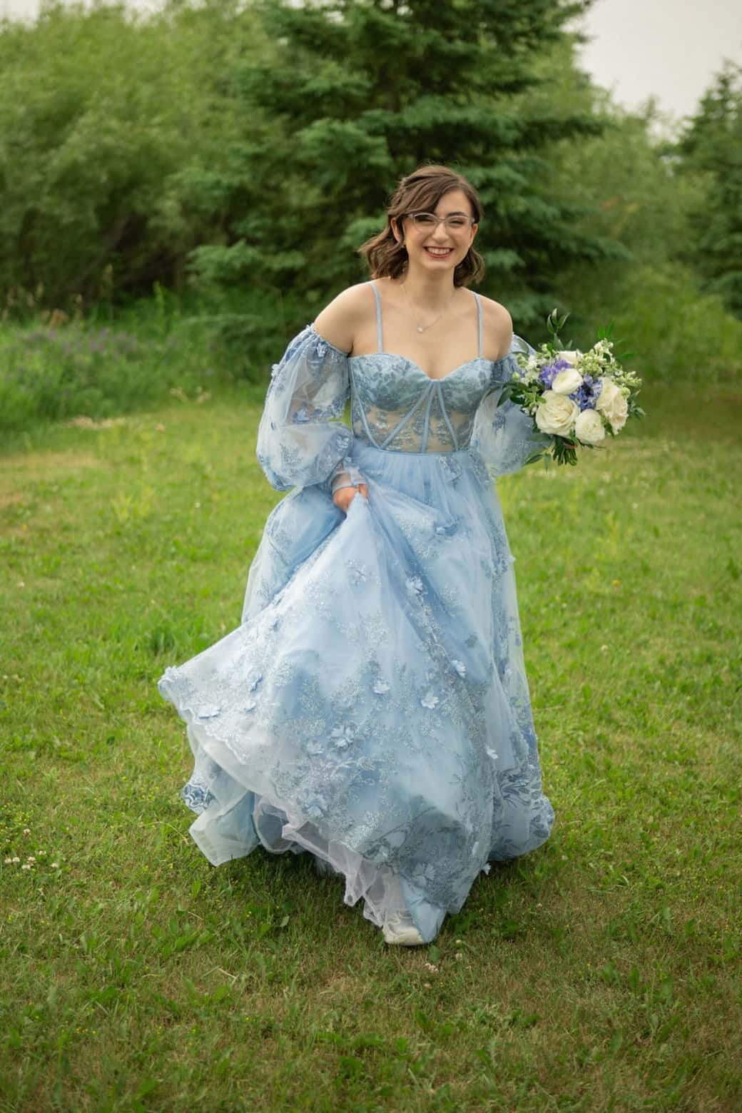 Blue 3D Floral Lace Sweetheart A-Line Long Prom Dress