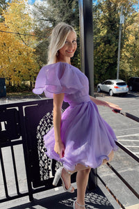 White Surplice Ruffles Straps Tulle Homecoming Dress