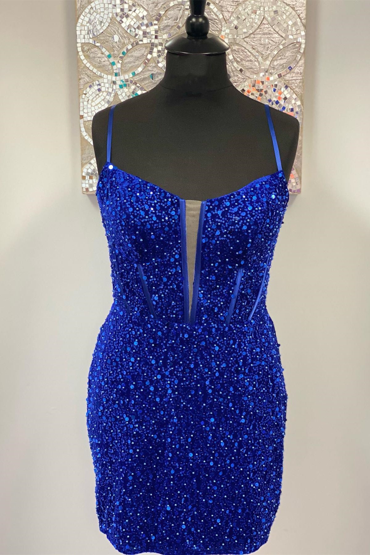 Red Sheath Sequins Straps Deep V Neck Homecoming Dress