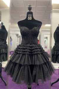 Pink Tulle Strapless A-line Multi-Layers Appliques Homecoming Dress