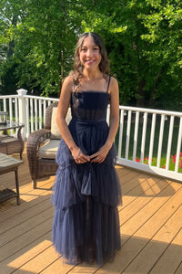 Princess Hot Pink Tulle Tiered Long Dress